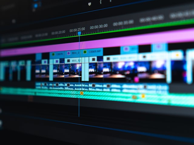 Short-form video post-production on an editing timeline
